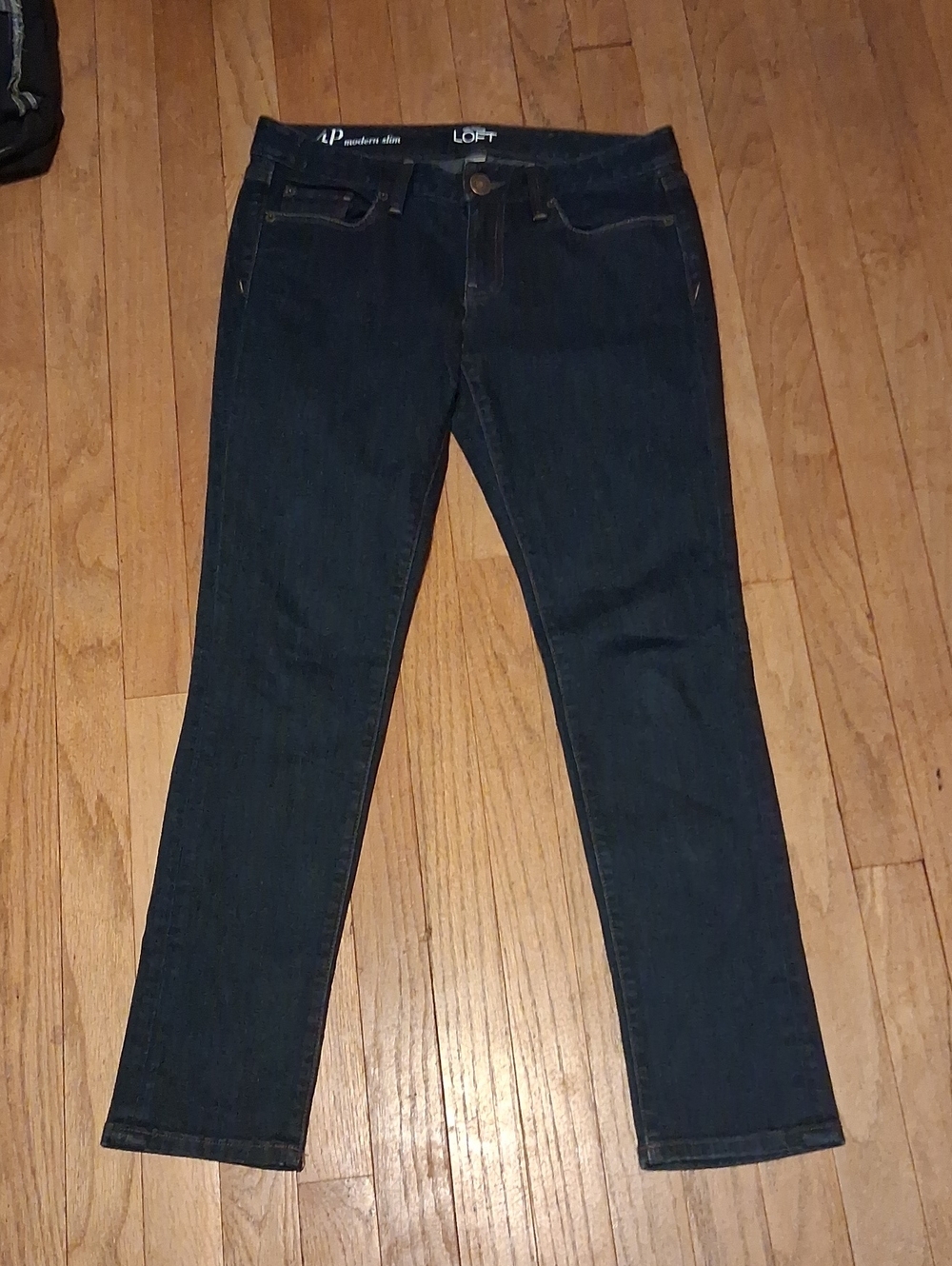 new ann taylor loft slim fit jeans womens 4 petite mid rise stratch denim navy